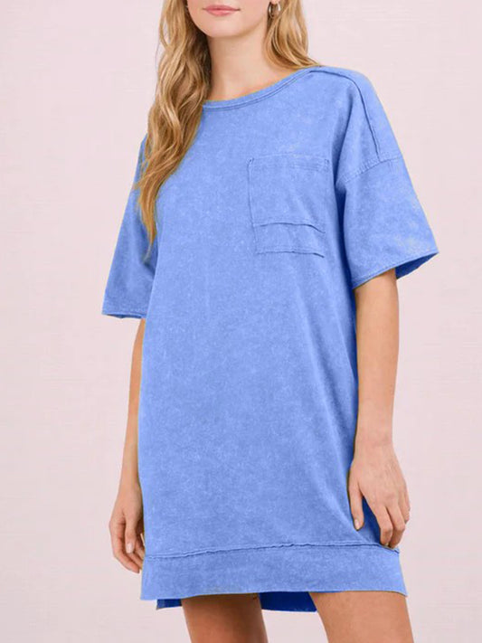 Women's Acid Wash Oversized T-Shirt Dress with Pockets