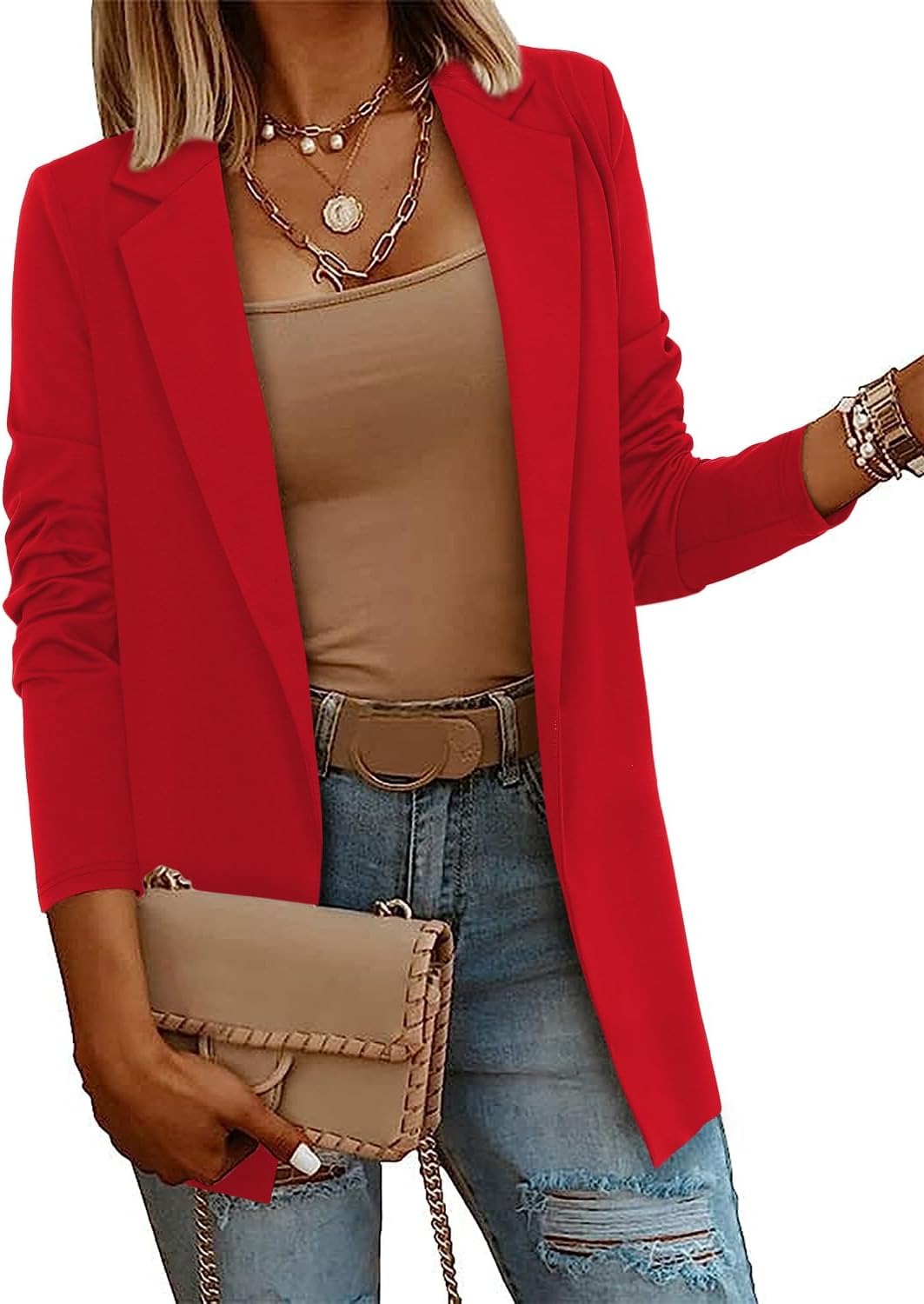 Womens Casual Long Sleeve Blazers Open Front Jacket