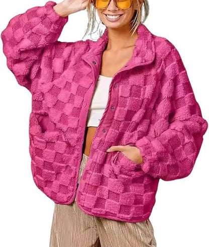 Women's Checkered Fleece Sherpa Jacket