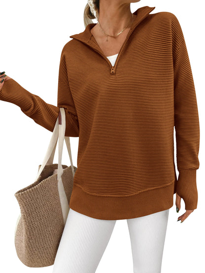 Womens Long Sleeve Quarter Zip Pullover Sweater