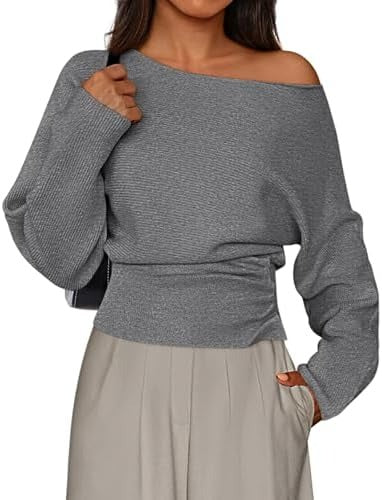 Women Off‑Shoulder Batwing Long Sleeve Knit Top