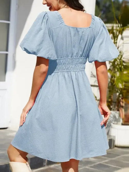 Women's V-Neck Elastic Waist Flowy Dress