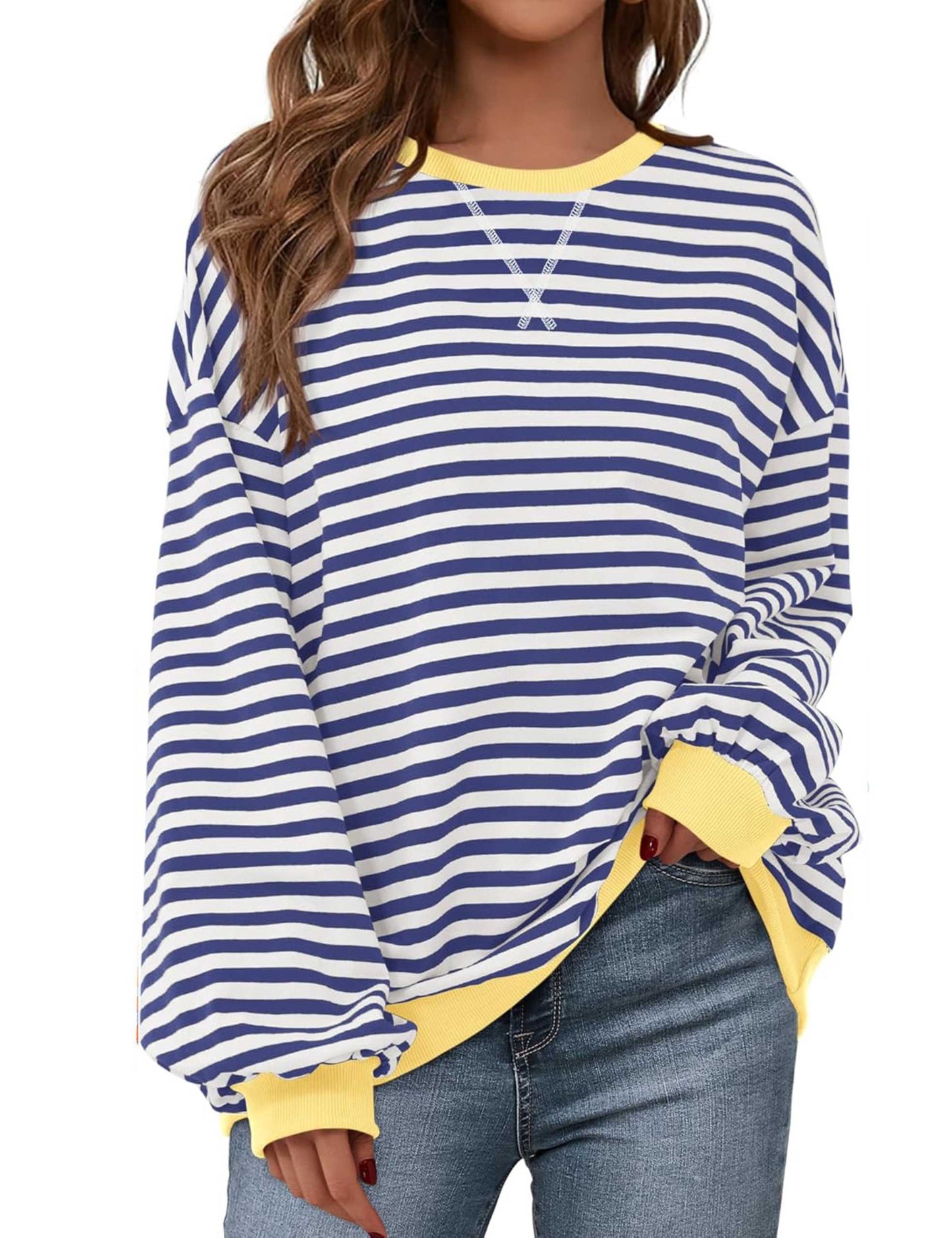 Women's Oversized Striped Color Block Sweatshirt
