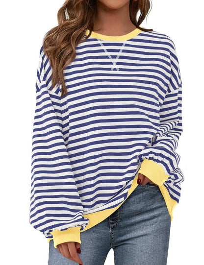 Women's Oversized Striped Color Block Sweatshirt