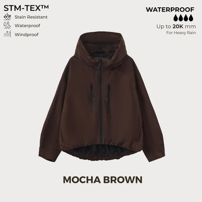 Women's Oversized Pleated Hem Rain Jacket With Hooded
