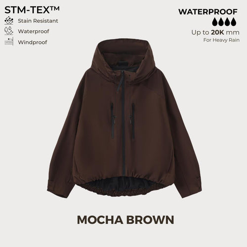 Women's Oversized Pleated Hem Rain Jacket With Hooded