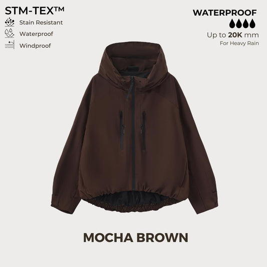 Women's Oversized Pleated Hem Rain Jacket With Hooded