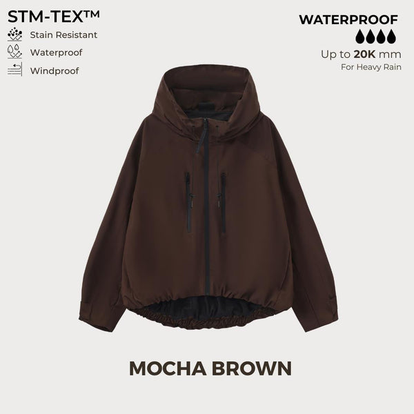 Women's Oversized Pleated Hem Rain Jacket With Hooded