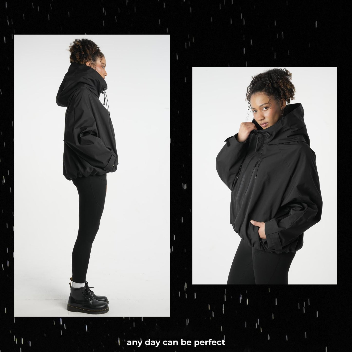 Women's Oversized Pleated Hem Rain Jacket With Hooded