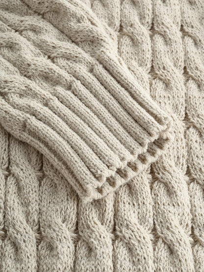 Women's Stand Collar Single Button Cable Knit Long Cardigan