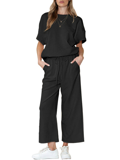 Women's Textured Loose Fit T Shirt and Drawstring Pants Casual Set (Buy 2 Free Shipping)