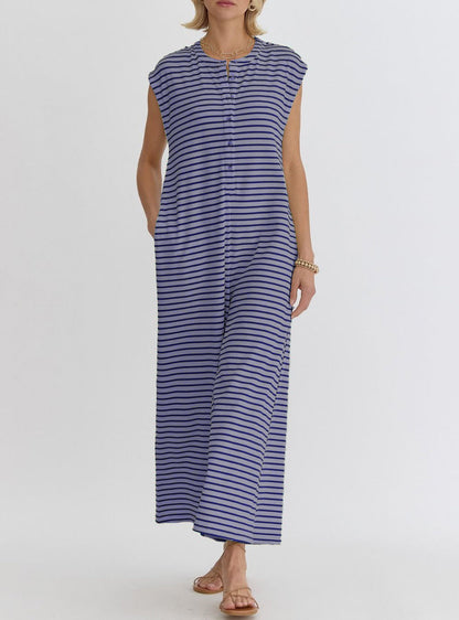 Women's Casual Striped Button-Up Jumpsuit