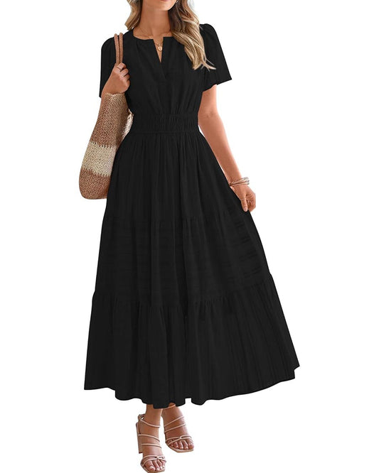 Womens Summer Lightweight Short Sleeve Midi Maxi Dresses(BUY 2 FREE SHIPPING)
