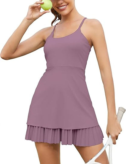 Women's  Cross Back Ruffled Hem Tennis Dress with Built-in Shorts