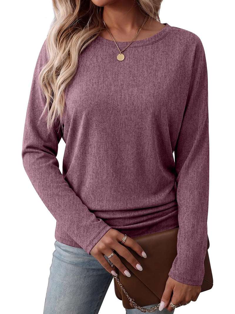 Womens Long Sleeve Shirts Ruched Hem Fall Tops Lightweight Sweaters