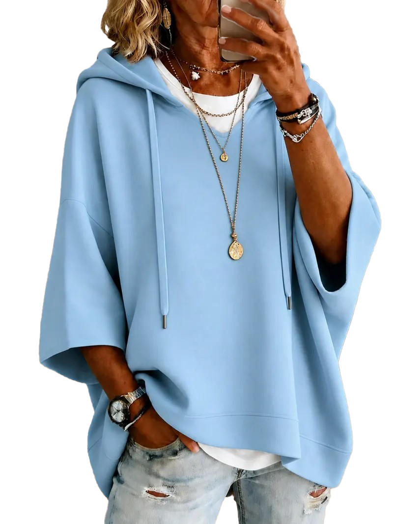 Women Oversized Half‑Sleeve Hoodie Tops
