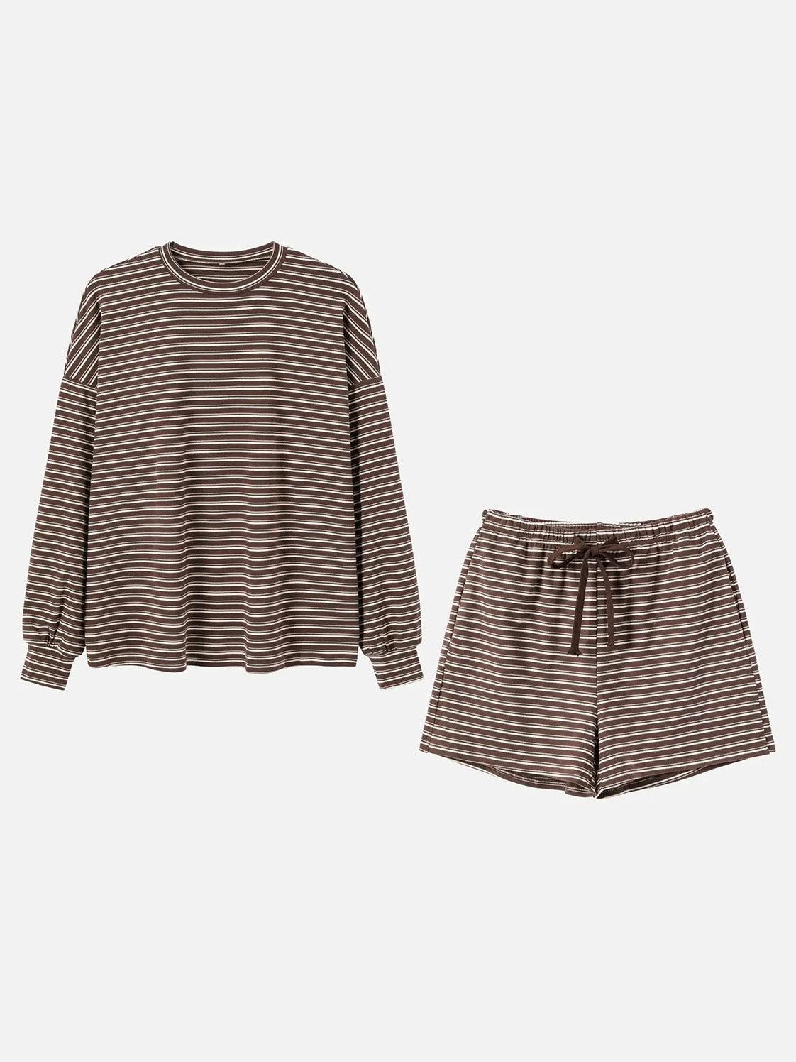 Women's Striped Oversized Long‑Sleeve Top & Pocket Shorts 2‑Piece Set