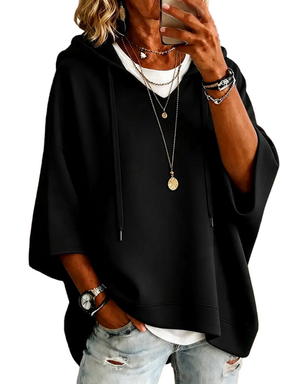 Women Oversized Half‑Sleeve Hoodie Tops