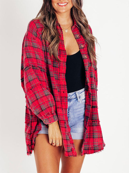 Women's Seams Raw Edge Washed Oversized Shirt Jacket(BUY 2 FREE SHIPPING)