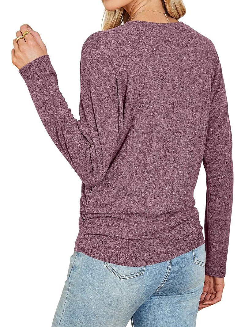 Womens Long Sleeve Shirts Ruched Hem Fall Tops Lightweight Sweaters