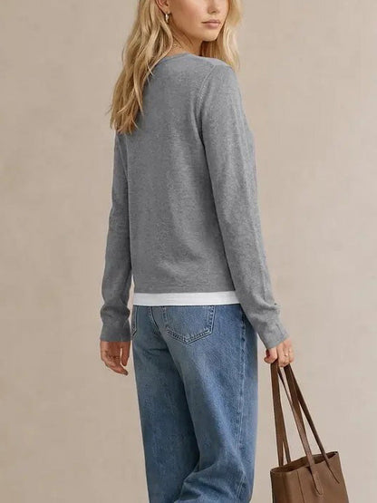 Women's 2 in 1 Patchwork V Neck Casual Sweater Tops Knitwear Long Sleeve