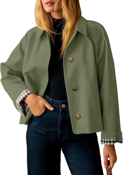 Womens Cropped Trench Coat Lightweight  Jacket Fall Windbreaker  Outerwear