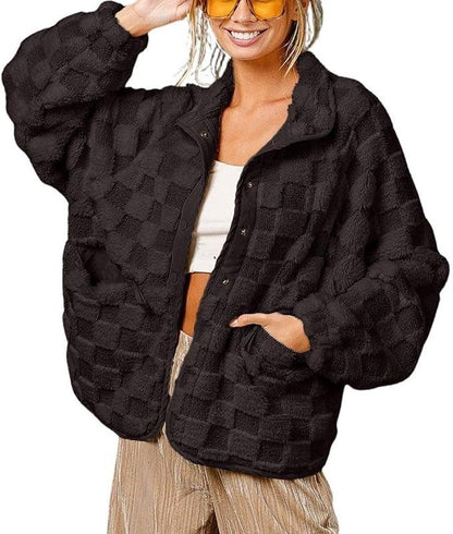 Women's Checkered Fleece Sherpa Jacket