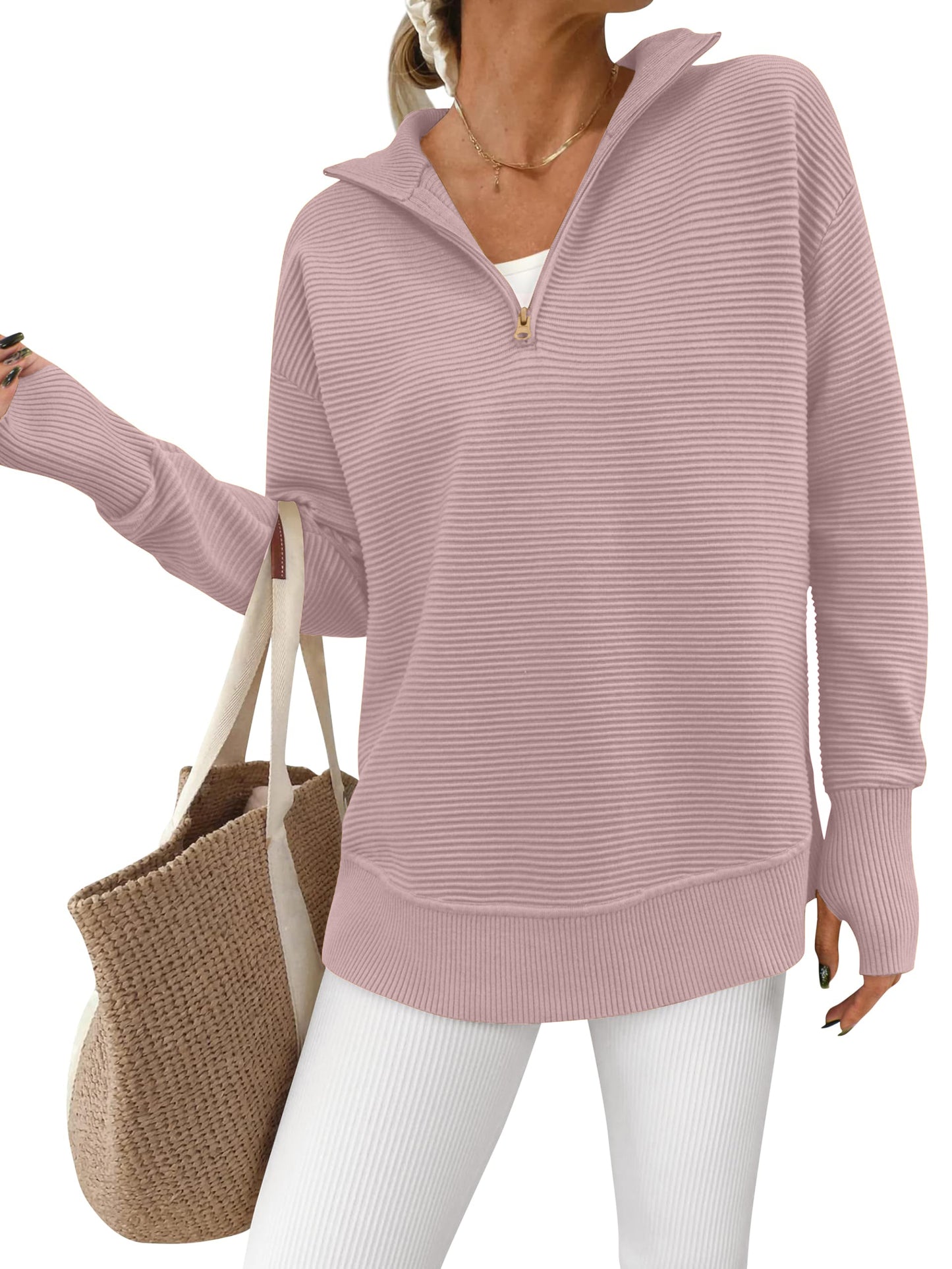 Womens Long Sleeve Quarter Zip Pullover Sweater