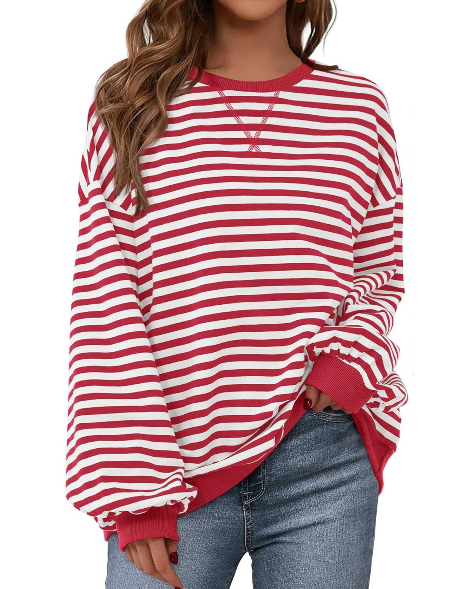 Women's Oversized Striped Color Block Sweatshirt