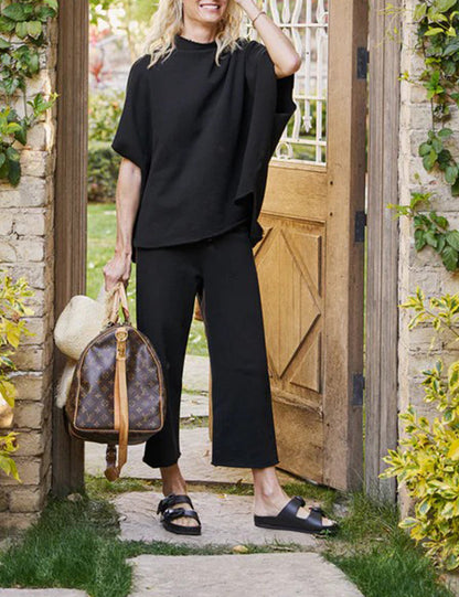 2026 Women's Casual Batwing Sleeve Pullover Top and Wide Leg Set