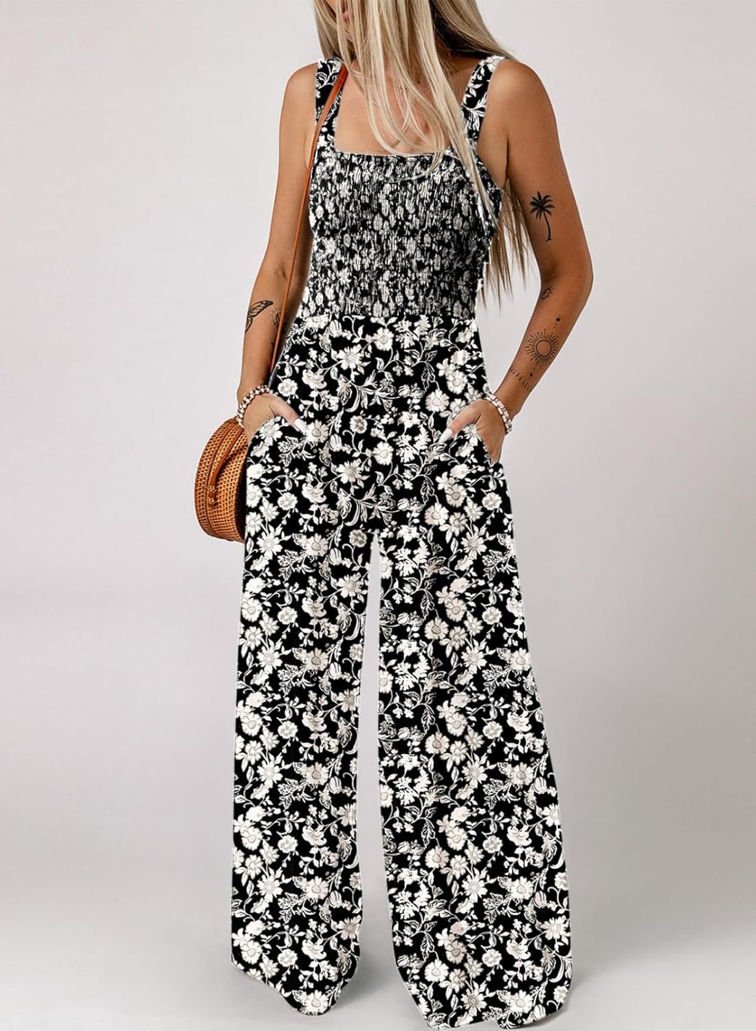 Women's Overalls Casual Floral Print Sleeveless Jumpsuit with Pockets(buy 2 free shipping)