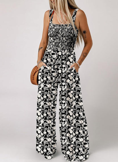 Women's Overalls Casual Floral Print Sleeveless Jumpsuit with Pockets(buy 2 free shipping)