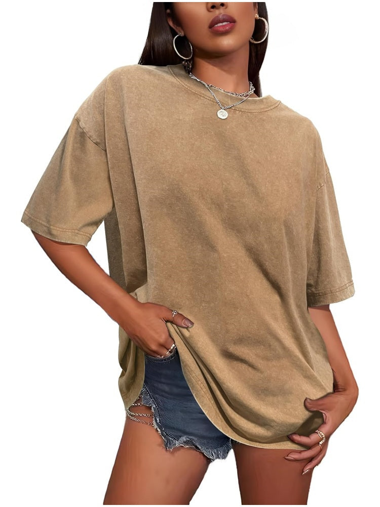 Women's Vintage Baggy Grunge Wash Cotton Tees Summer Top