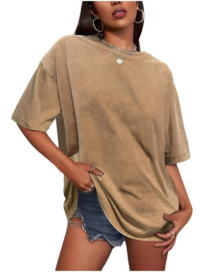 Women's Vintage Baggy Grunge Wash Cotton Tees Summer Top