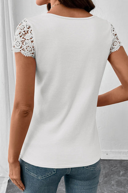 Womens Lace Tops Casual V Neck Short Sleeve Shirts