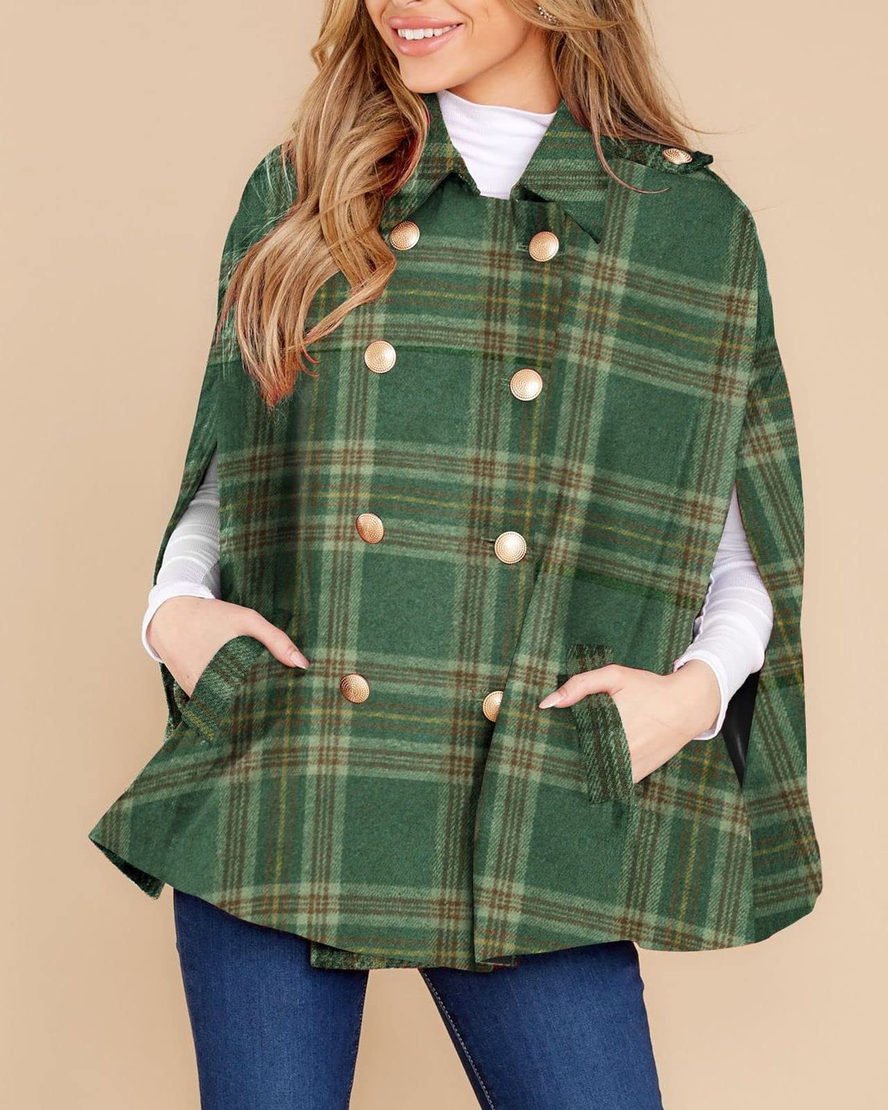 Women's Plaid Double Breasted Winter Cape Turn Down Poncho Coats(Buy 2 Free Shipping)