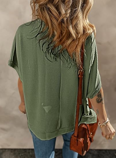 Women's Casual Oversized Short Sleeve Loose Tunic Tops Blouses