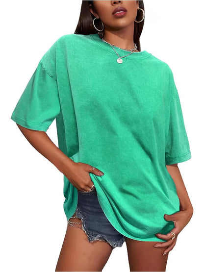 Women's Vintage Baggy Grunge Wash Cotton Tees Summer Top