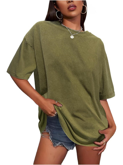 Women's Vintage Baggy Grunge Wash Cotton Tees Summer Top