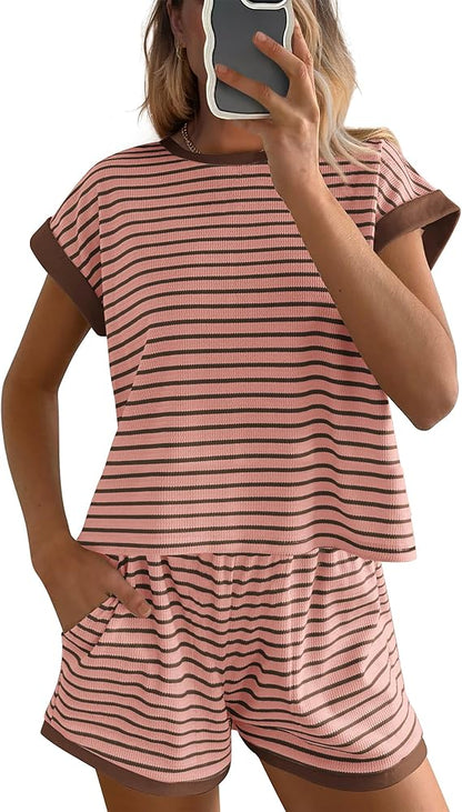 Womens Striped Knit Sets 2 Piece Outfits