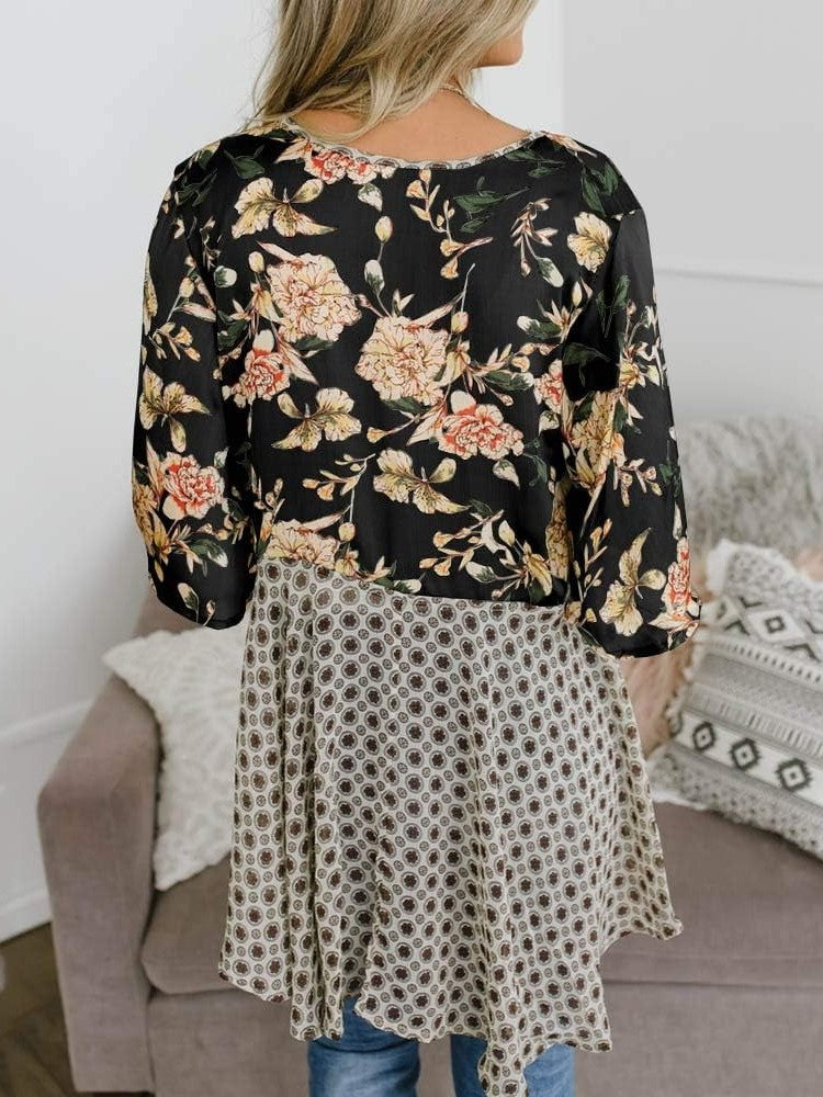 Women's Floral Kimono Ruffle Sleeve Tie Cardigans Flowy Boho Loose Cover Ups