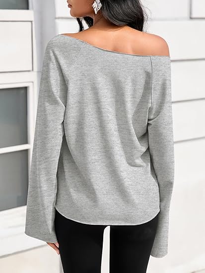 Womens Lightweight Oversized Off The Shoulder Sweatshirts Tunic Tops