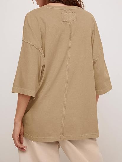 Womens Oversized Loose Fit T-Shirts Half Sleeve Basic Tees With Back Stitching Detail