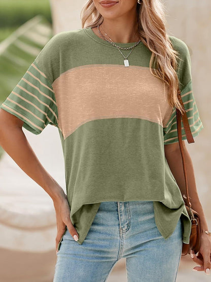 Womens Oversized Color Block Striped Shirts Top