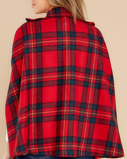 Women's Plaid Double Breasted Winter Cape Turn Down Poncho Coats(Buy 2 Free Shipping)