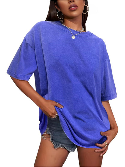 Women's Vintage Baggy Grunge Wash Cotton Tees Summer Top