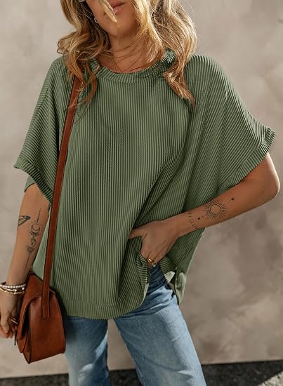 Women's Casual Oversized Short Sleeve Loose Tunic Tops Blouses