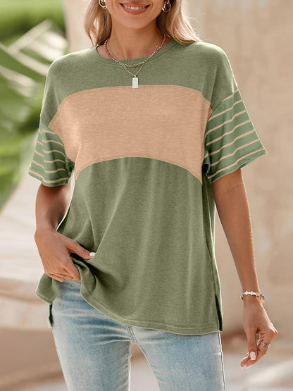 Womens Oversized Color Block Striped Shirts Top