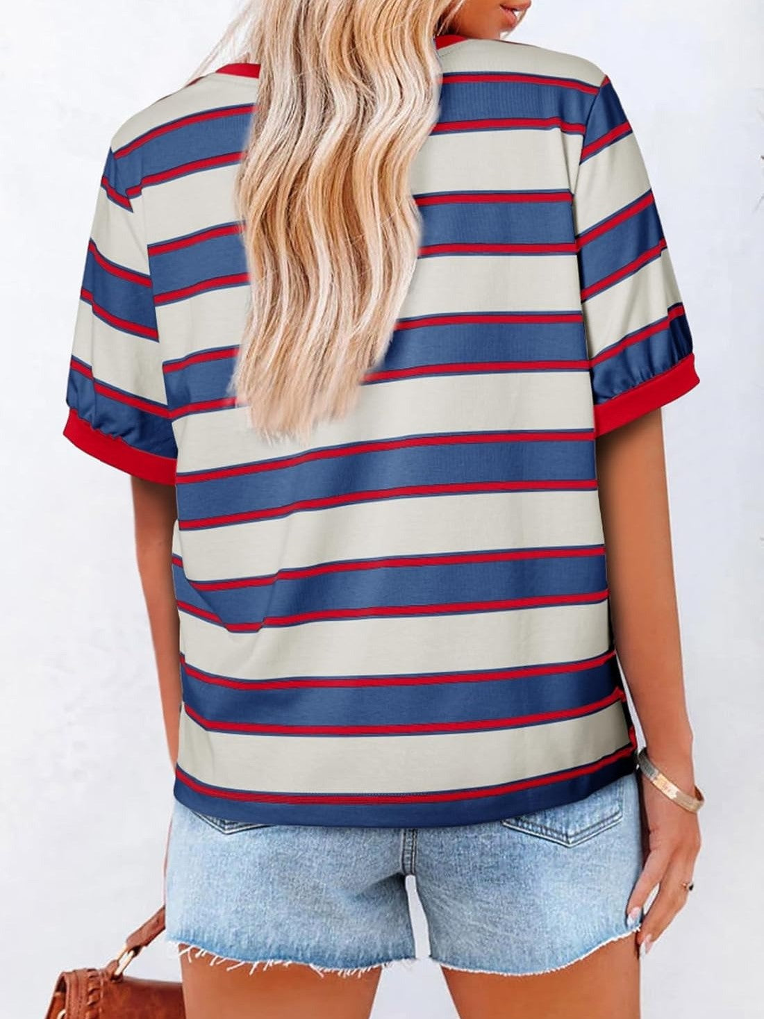 Women's Striped Color Block Short Sleeve T-Shirts Casual Loose Basic Tee