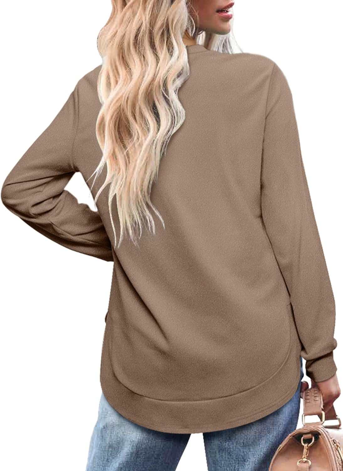 Womens Sweatshirt Crewneck Long Sleeve Shirts Tops Curved Hem
